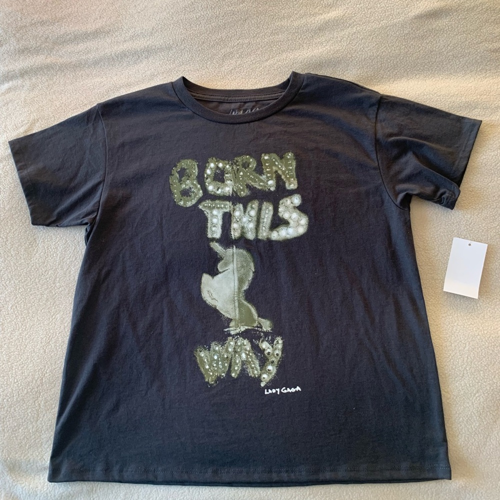 Lady Gaga Born This Way Black Graphic T-Shirt 50% Cotton Crew Neck XL